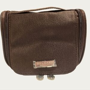 Bulgari Parfums for Eva Air Dark Brown Toiletry Bag EUC 7" X 5.5" X 3"